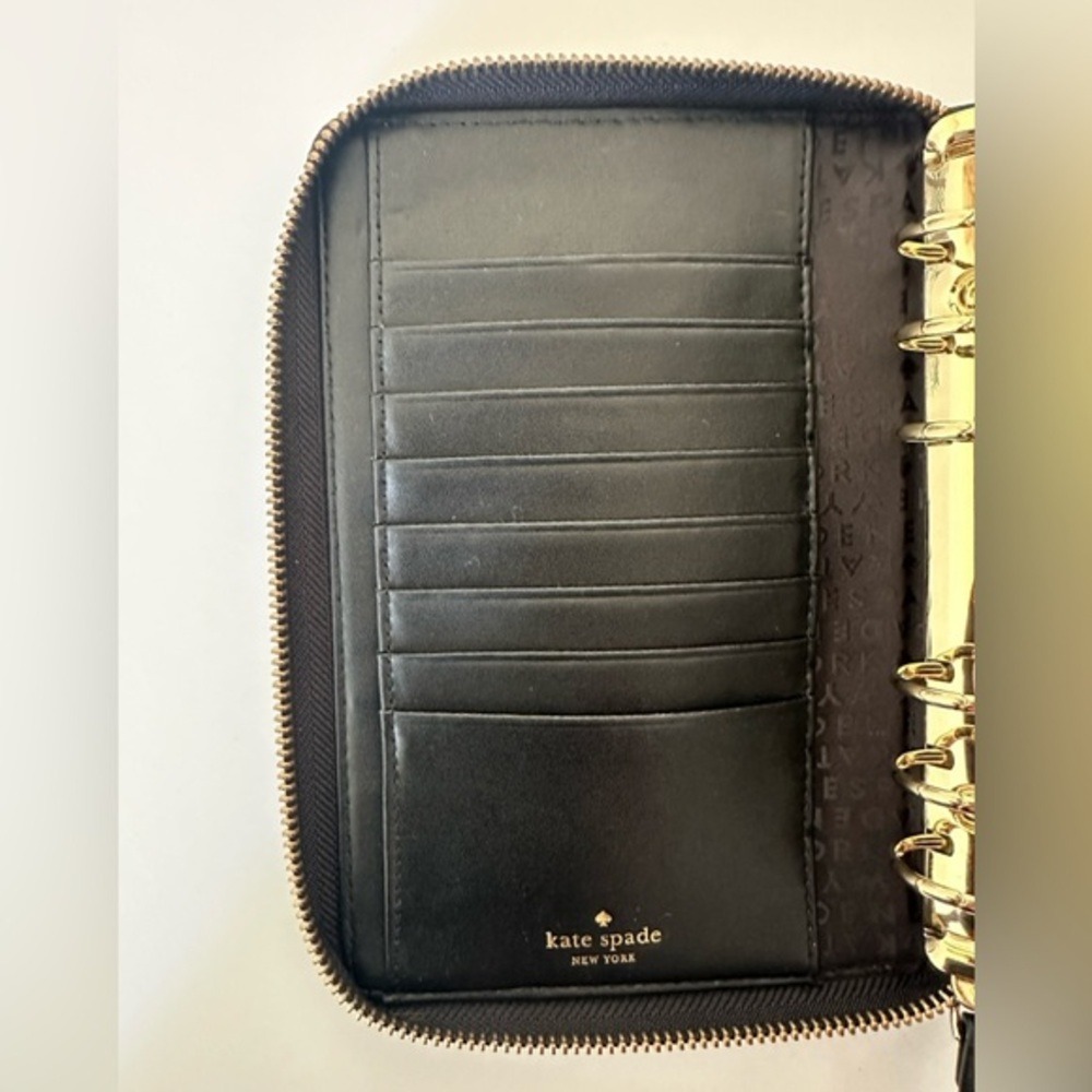 Kate Spade Black Pebbled Leather Zip Around Personal Organizer 6 Ring Planner - Picture 8 of 11